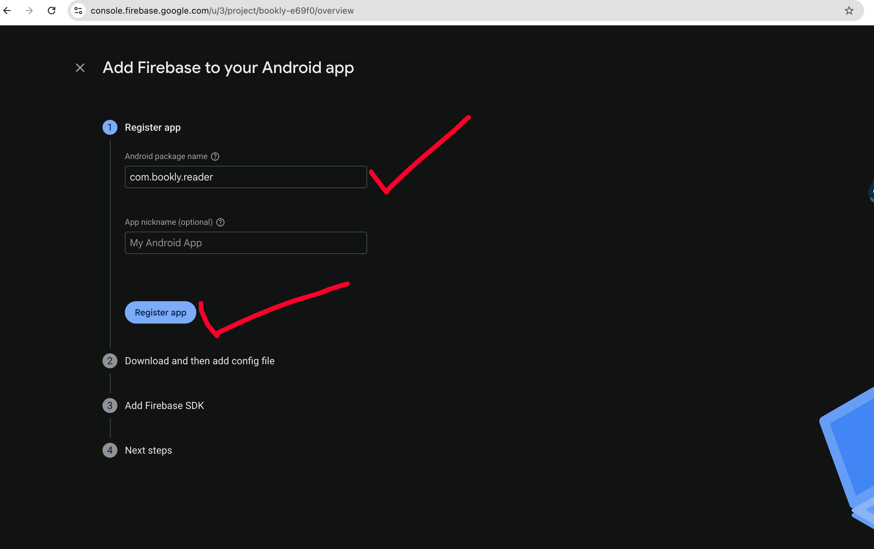 Firebase Add Android App Step 1