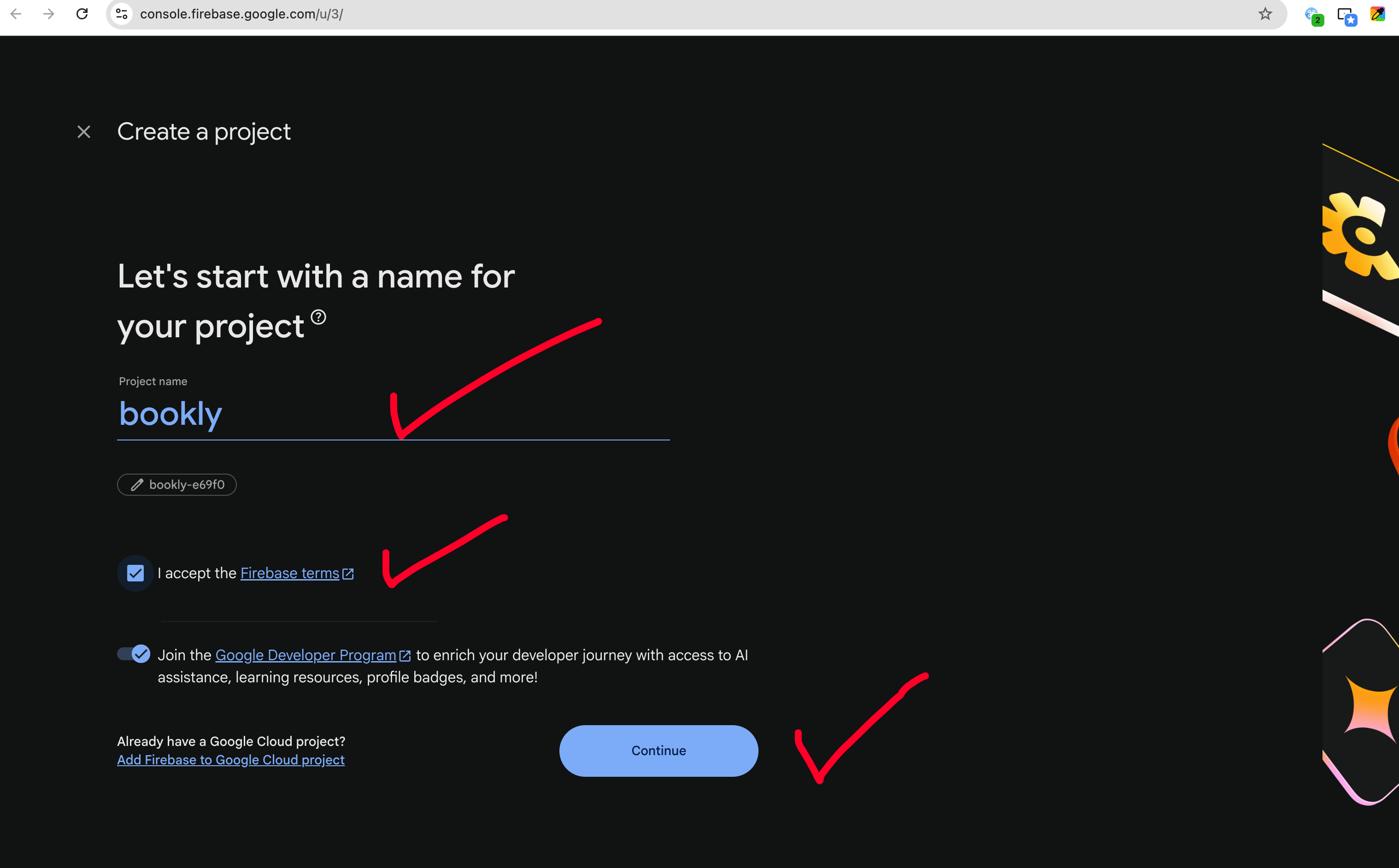 Firebase Project Creation Step 1