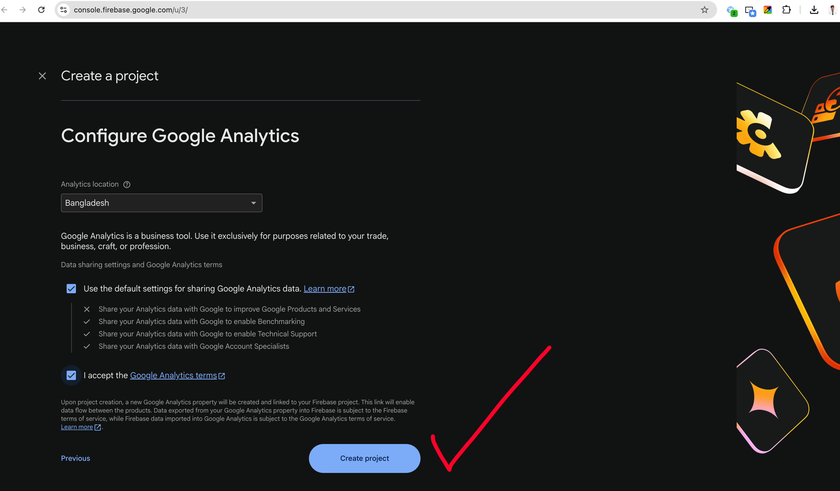 Firebase Project Creation Step 4