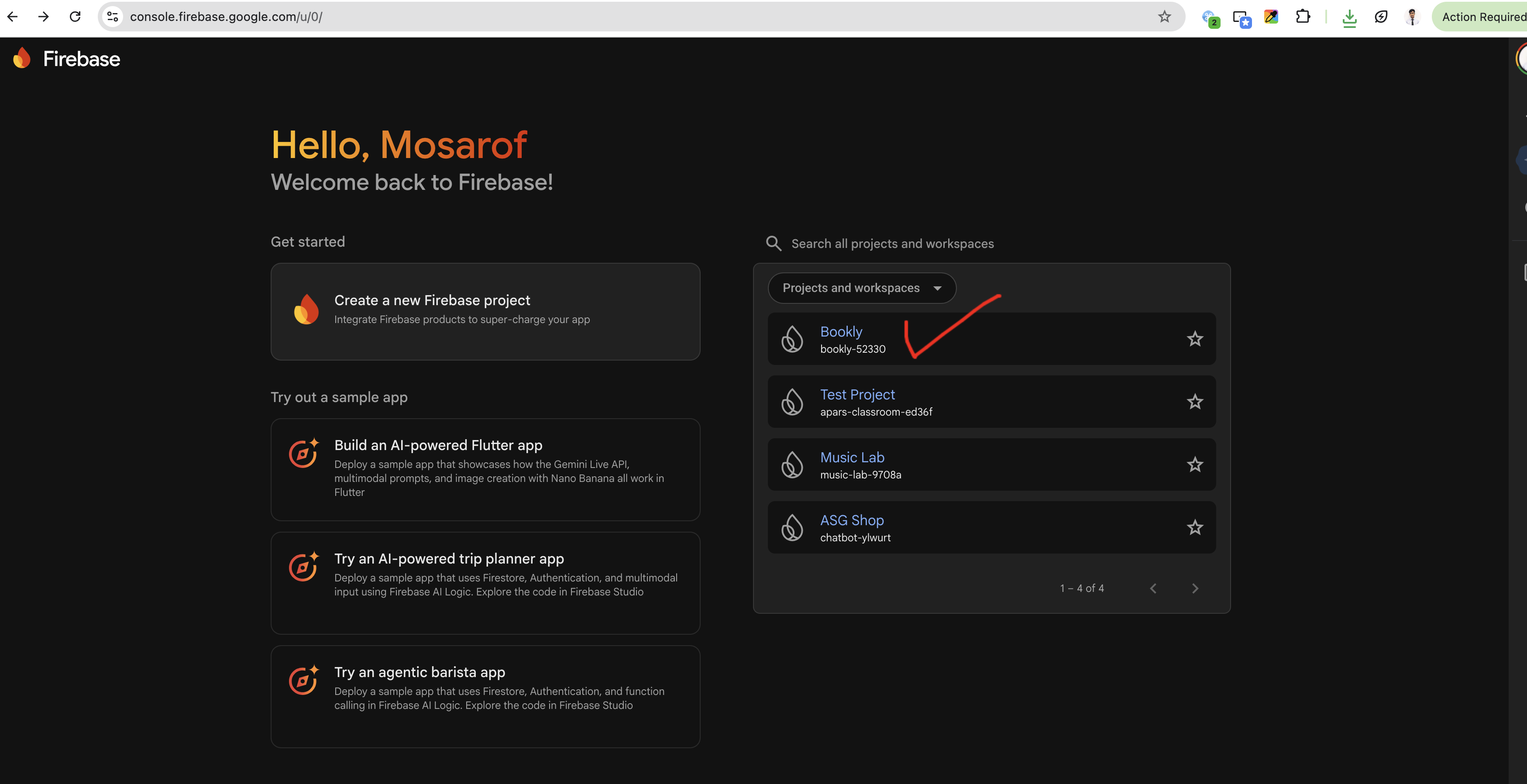 Firebase Project Page