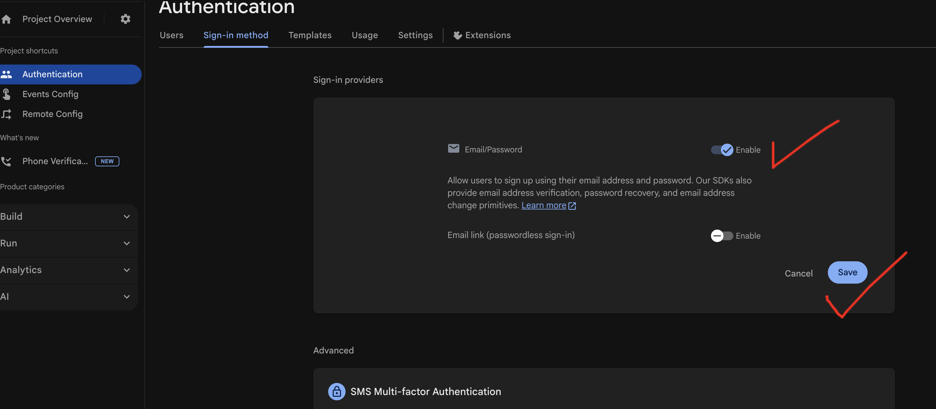 Enable Email/Password Sign-In